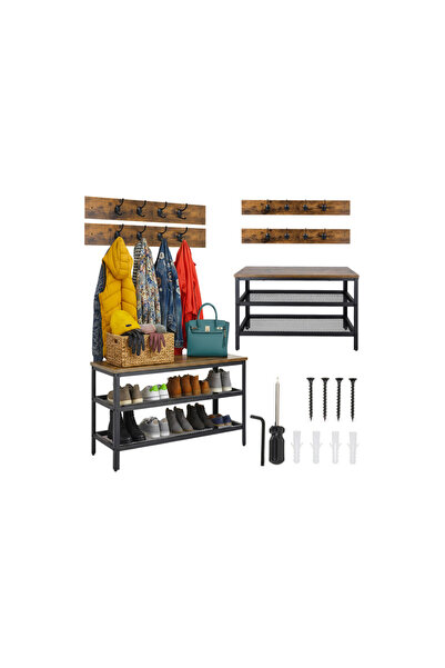 Ruhhy Suport pentru pantofi și cuier pentru haine, 2 spații de depozitare, ba...