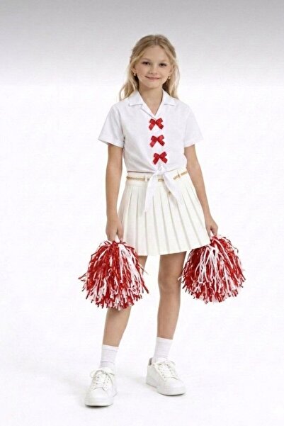 NACAR STORE Κοριτσίστικο Σετ με κοντομάνικο πουκάμισο με λεπτομέρεια κόκκινης...