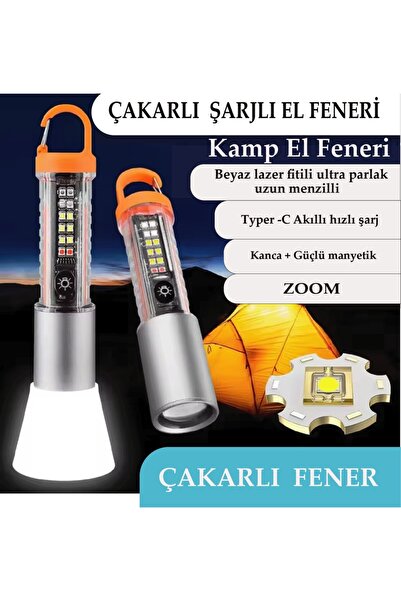 GenelTedarik 8 MOD-Şarjlı Suya Dayanıklı Zoomlu Ledli Taktik El Feneri Çakarl...