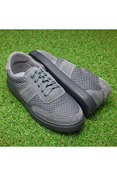 Tellus Men's Gray Genuine Leather Walking Sneakers, 00023