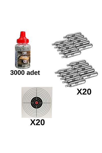 ASG 3000 Adet Çelik Bilye 4.5mm + 20 Adet Co2 Tüp + 20 Adet Hedef Kağıdı