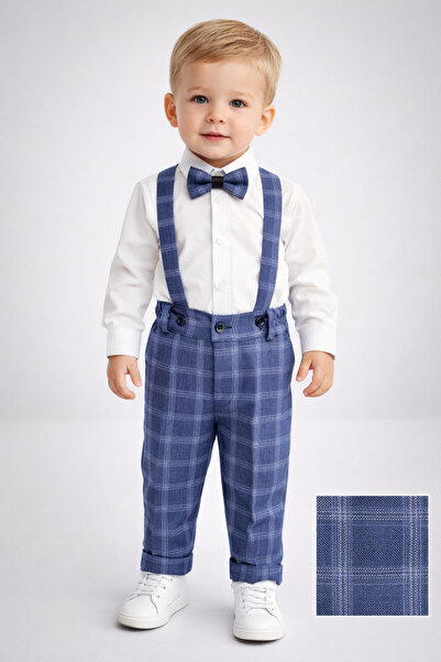 HAYTA Dečiji set Dečji kombinezon sa košuljom i leptir mašnom Karirano indigo