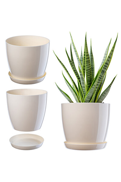 KADAX Ghiveci cu farfurie, capac din plastic, ghiveci crem de 18 cm,