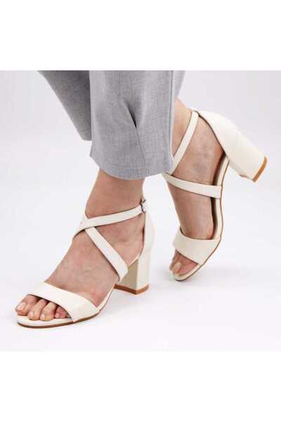 mm Women's Sandals , with crossed straps and medium heel SK1794Z-D26-BEIGE
