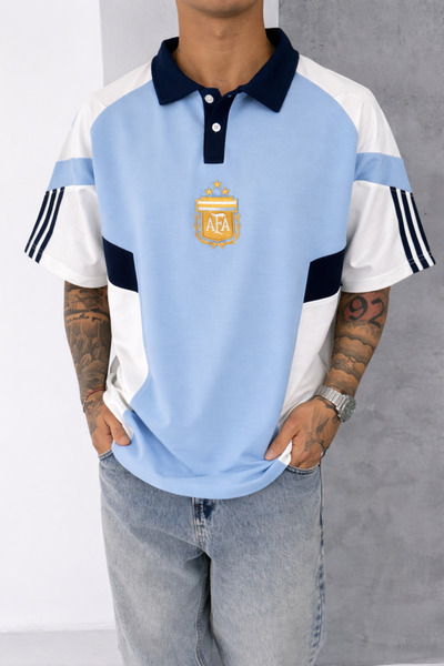 İLKCET MODA Buttoned Collar Logo Oversized T-Shirt