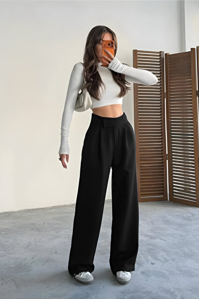 YAKAMEL Women's High Waist Velcro Crepe Fabric Palazzo Pants