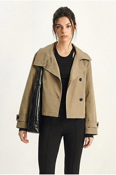 Bianco Lucci Women's Mock Neck Lined Pocket Detail Short Trench Coat 2081 602...