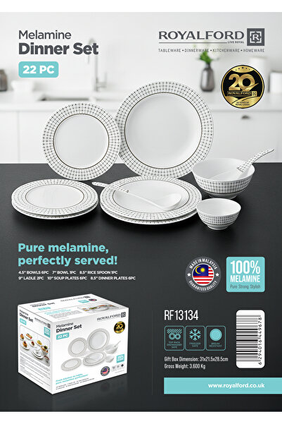 ROYALFORD 22 Pcs Melamine Dinner Set RF13134 Shatterproof Plates & Bowls Set