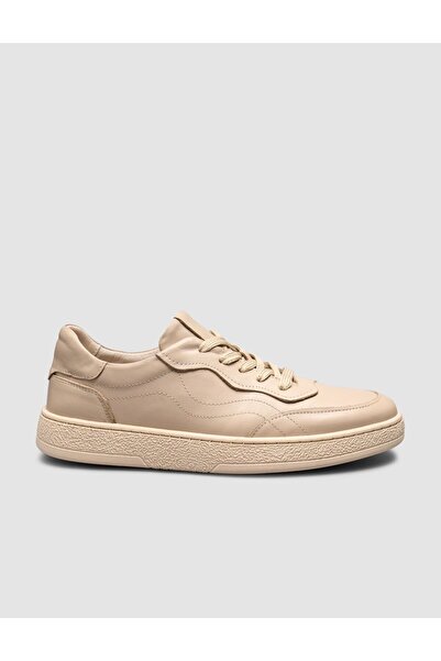 Cabani Beige Genuine Leather Lace-Up Women's Sneakers