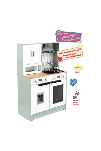 Nilly Toys Ahşap Mutfak Seti – Mikrodalga Ocaklı, Sesli ve Işıklı Oyuncak Mutfak