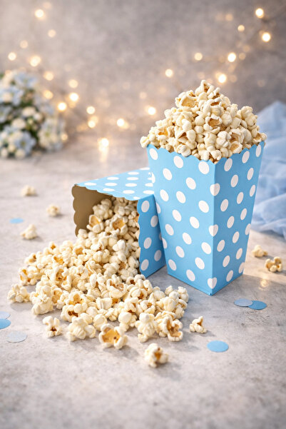 Baloncu Dede Doğum Günü & Baby Shower Parti İçin Mavi Puantiyeli Popcorn Kutu...