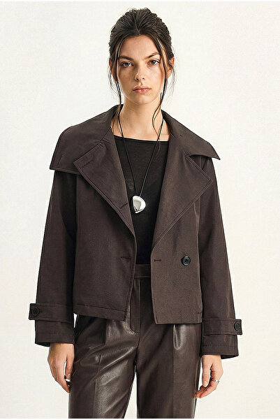 Bianco Lucci Women's Mock Neck Lined Pocket Detail Short Trench Coat 2081 602...