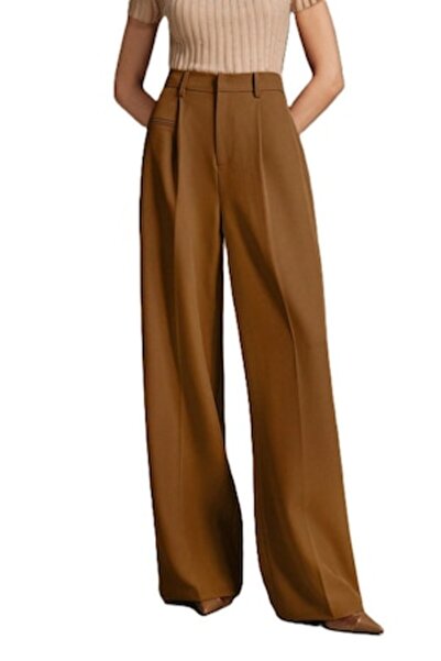 StreetWear Outlet Elegant Women's Pants, High Waist & Straight Cut, Dark Brow...