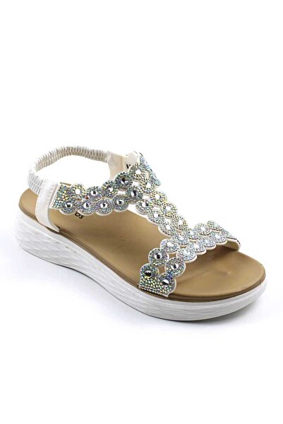 mm Sandale comode de dama , cu talpa groasa , decorate cu pietre ML-30-WHITE