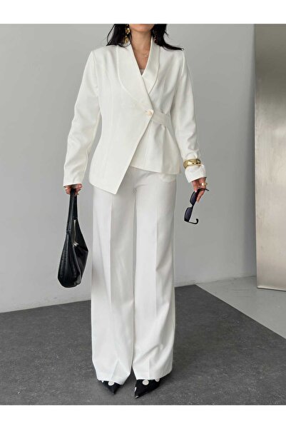 MYGİYİMİSTANBUL Blazer Jacket with Shawl Collar, Single Button Closure and Si...