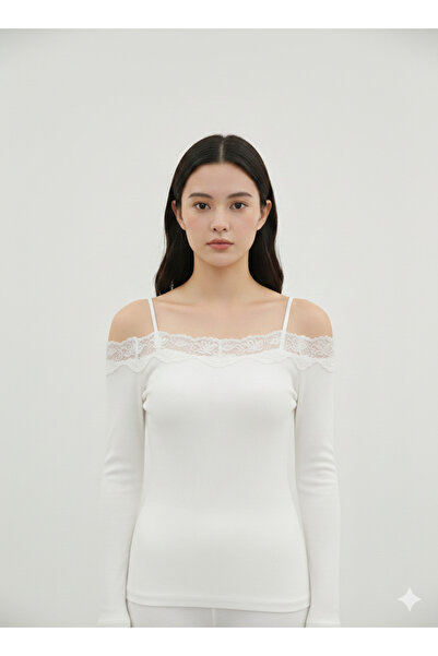 nefes butik KAROL Omuz Develto Dantelli Uzun Kollu Ribana