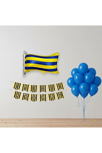 Umamiçe Yellow Navy Blue Party Set – 10 Blue Balloons + Banner + Foil Balloon(B)