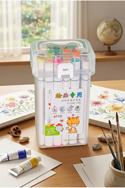 Dobest 12-24 Parça Çift Taraflı Profesyonel Marker Boya Kelem Seti Kutulu