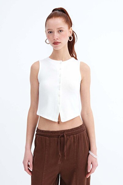 Addax Crew Neck Buttoned Vest Y0625