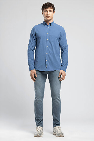 Lee Cooper Darell men's slim 100% Cotton classic collar shirt indigo