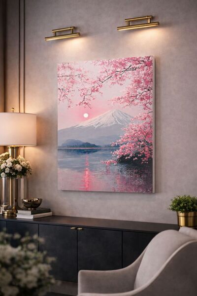 FTRMALZEMECİM Sakura Çiçekli Fuji Dağı Kanvas Tablo – Pembe Manzara Duvar Dek...