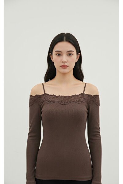 nefes butik KAROL Omuz Develto Dantelli Uzun Kollu Ribana