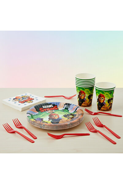 Umamiçe Brawl Stars Party Set – 25 Red Forks + 8 Napkins + 8 Plates and Cups