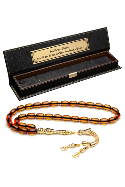 OTTOTESBİH Men's Gift 8X11Mm Capsule Cut Fire Amber Prayer Beads