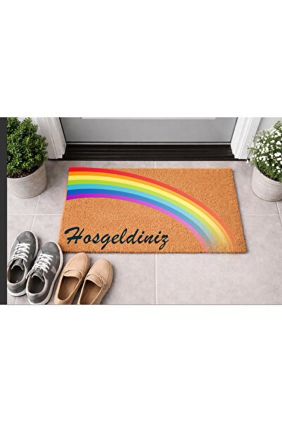 Borambalaj Φυσικό χαλάκι Koko, 40x60 εκ. Χαλάκι πόρτας με τρίχες Rainbow Με σ...