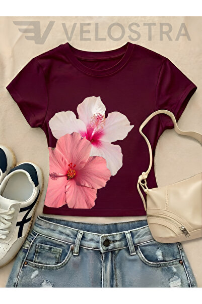 Velostra تي شيرت نسائي قصير بطبعة زهور للاستخدام اليومي