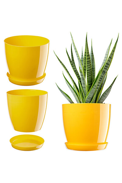 KADAX Ghiveci cu farfurie, capac din plastic, ghiveci galben 23 cm pentru flori