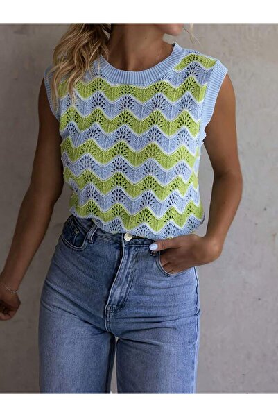 ATE ÖZGÜNEŞ TRİKO TEKSTİL Sa ajurom U blok bojama ŽENSKI PLETENI DŽEMPER