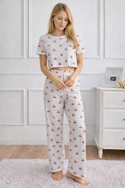 Cool & Sexy Γυναικείο Σετ Πιτζάμες White Cherry Με σχέδιο Alt Top & Bottom - ...