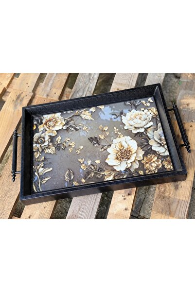 Hediye Köşkü 6 Kişilik Lüks Cam Yüzeyli Çay Kahve Tepsisi