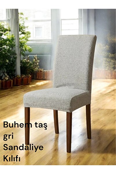 nurlan Sandalye kılıfı,sandalye örtüsü 1 adet taş gri renk bohem