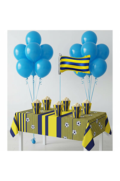 Umamiçe Yellow Navy Blue Party Set – 10 Blue Balloons + 8-Piece Corn Box + Fo...