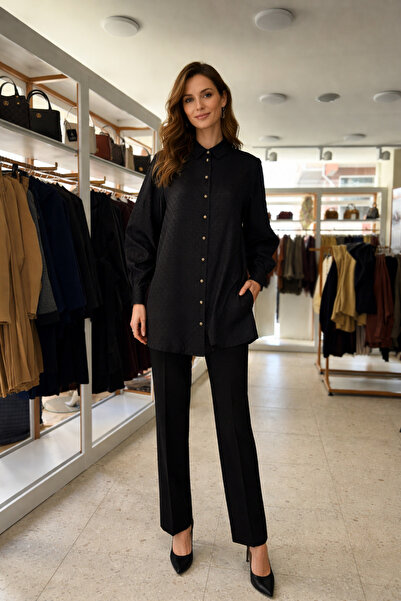 Zühre Monogram Patterned Button Shirt Black T-1515A Black