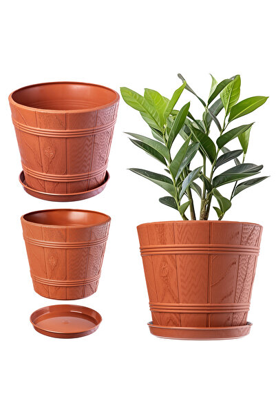 KADAX Ghiveci de flori 19 cm cu capac din plastic, aspect lemnos, teracotă