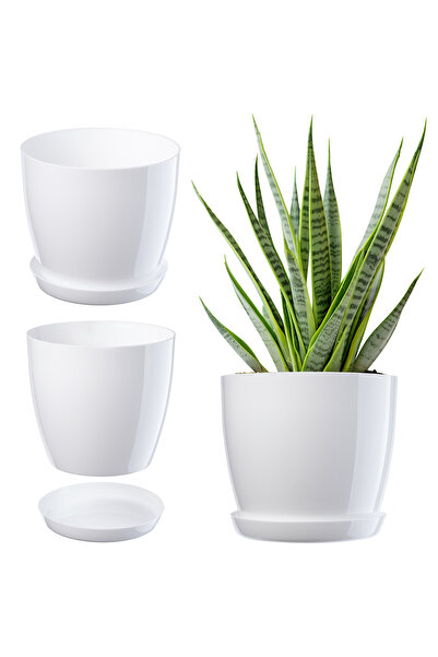 KADAX Ghiveci cu farfurie, capac din plastic, 23 cm, alb lucios, rotund