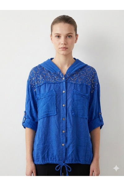 della moor Women's Cobalt Blue Italian K Hooded Foldable Sleeve O Oversized K...