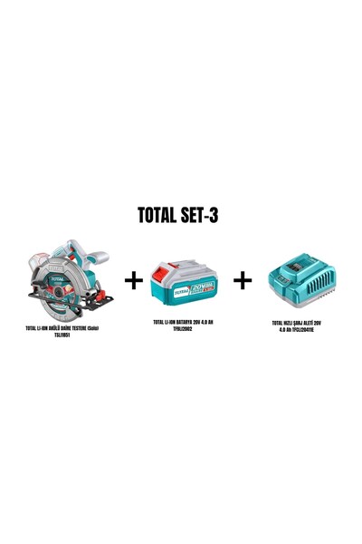 TOTAL Set-3 Li-Ion Akülü Daire Testere TSLI1851 + Li-Ion Batarya 20V 4.0AH TF...