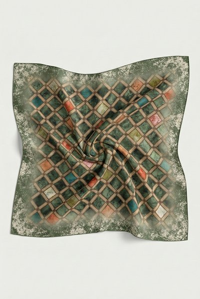InStyle Ethnic Cross Pattern Green Soft Cotton Scarf