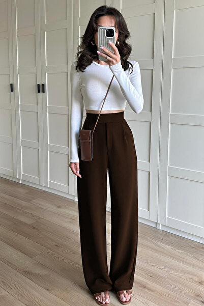 YAKAMEL ŽENSKO ELASTIČNO YÜ Visok struk IRTLI PALAZZO KR Krep UMAŞ PANTALONE