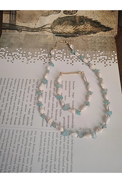 elbi bijuteri قلادة مزدوجة من حجر الكوارتز الطبيعي، سوار من الكوارتز الأزرق