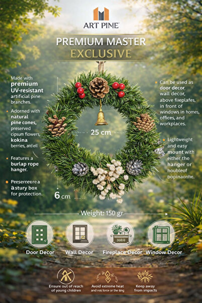 ART PINE Doğal Kozalak - Preserved Cipso Çİçekli Yılbaşı Kapı Süsü - Duvar De...