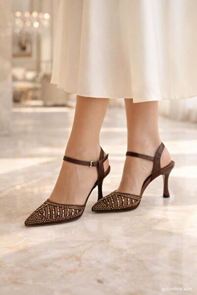 MODAONN Women's Stone Embellished Slingback İ Stiletto Heel Shoes