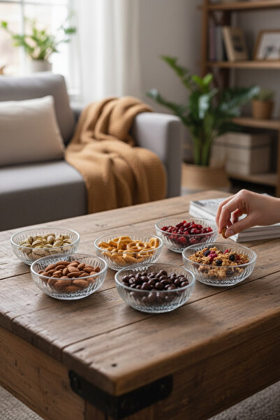 Bereketli Store Dik Kenarlı 6’lı Çerezlik Seti – 10 cm Cam Sunumluk, Kahvaltı...