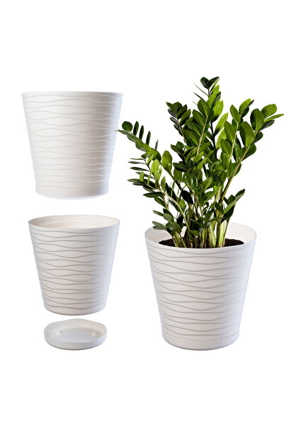 KADAX Ghiveci cu farfurie, ghiveci de grădină, 21 cm, rotund, plastic, crem