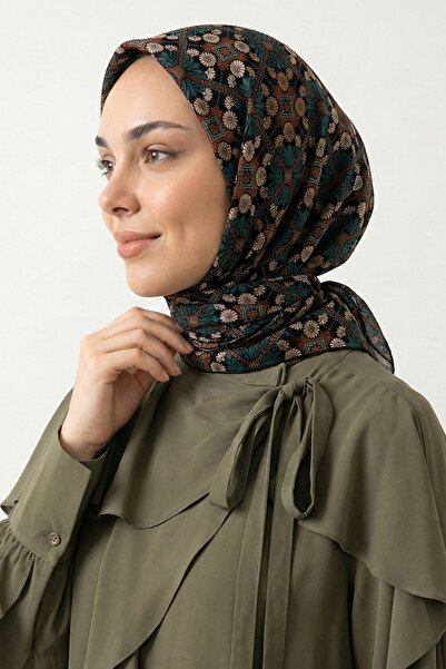InStyle Шарф із квітковим мотивом, смарагдово-зелений, м'яка бавовна