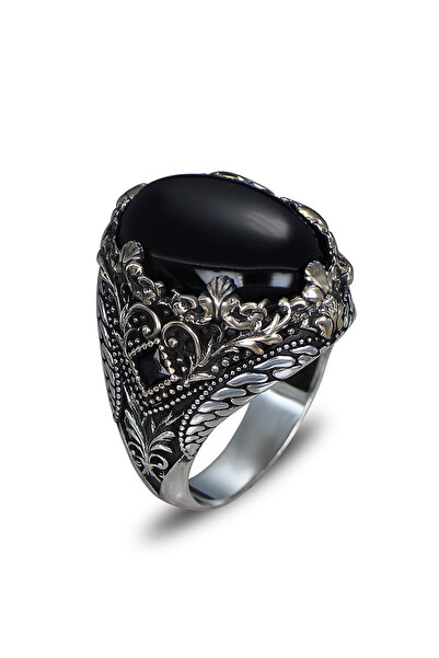 Mirari Jewelry Oniks Taşlı Erkek Yüzük Vintage Tasarım | Premium 0,40 Mikron ...